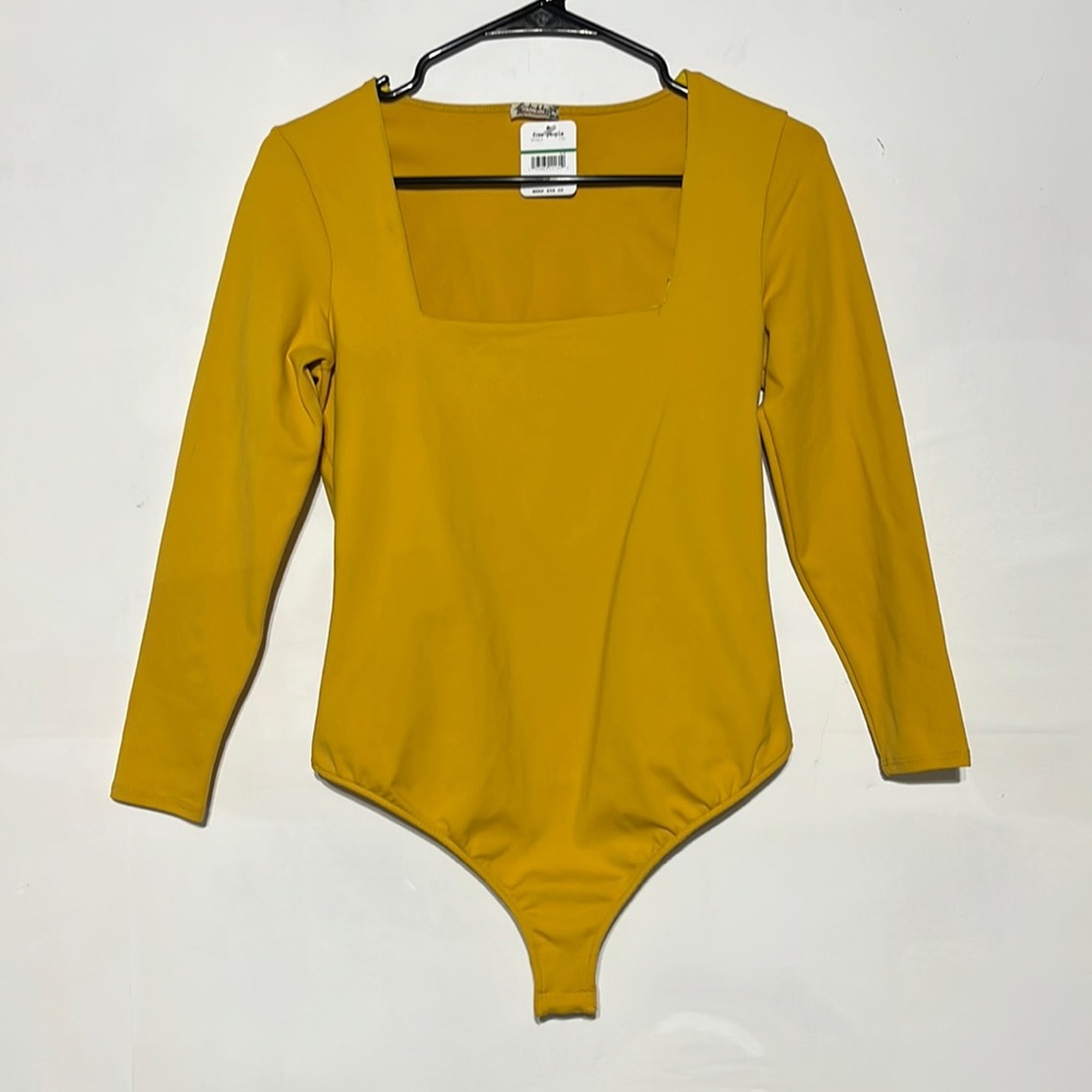 NEW Free People Truth Or Square Duo Bodysuit Size Large Mustard Yellow